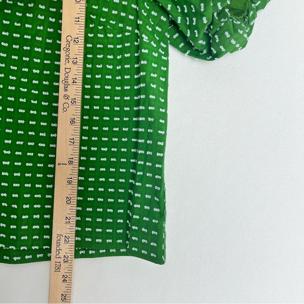 NWT Kate Spade Blouse Textured Polka Dot Bow Front Puff Sleeve Green Top Size L - Picture 8 of 9